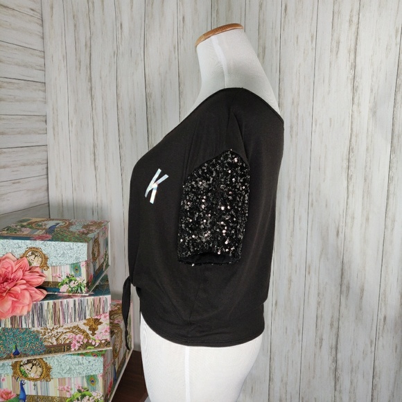 VS PINK cropped tie waist sequin top d44 - Picture 3 of 8